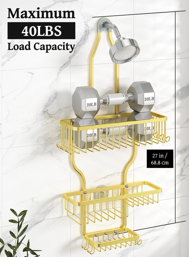 YASONIC Never Rust Shower Caddy Hanging Organizer - Aluminum Over-the-Showerhead Rack With 10 Hooks for Razor/Sponge and Soap Basket - Gold - Image 4